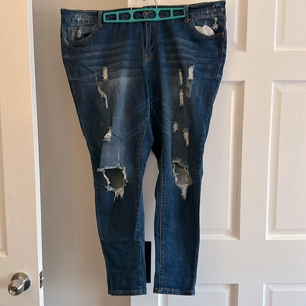 Distressed skinny jeans. Super soft, stretchy, and comfy!
